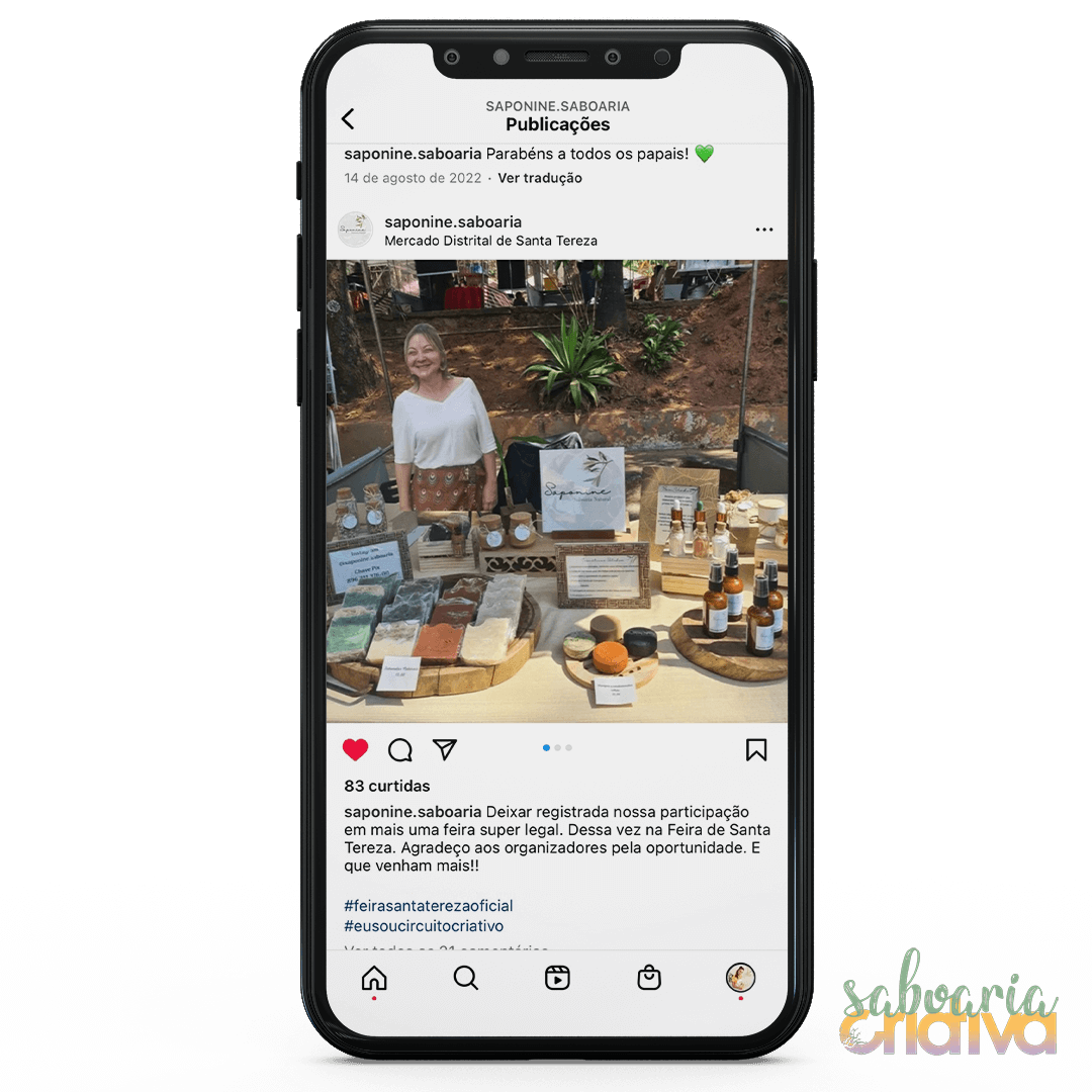 Essa aluna iniciou em abril de 2021 suas produções, ela nunca tinha tentado vender um produto sequer, mas no primeiro Dia das Mães vendeu todos os kits que ela produziu e hoje expõe em feiras por todo o seu estado.